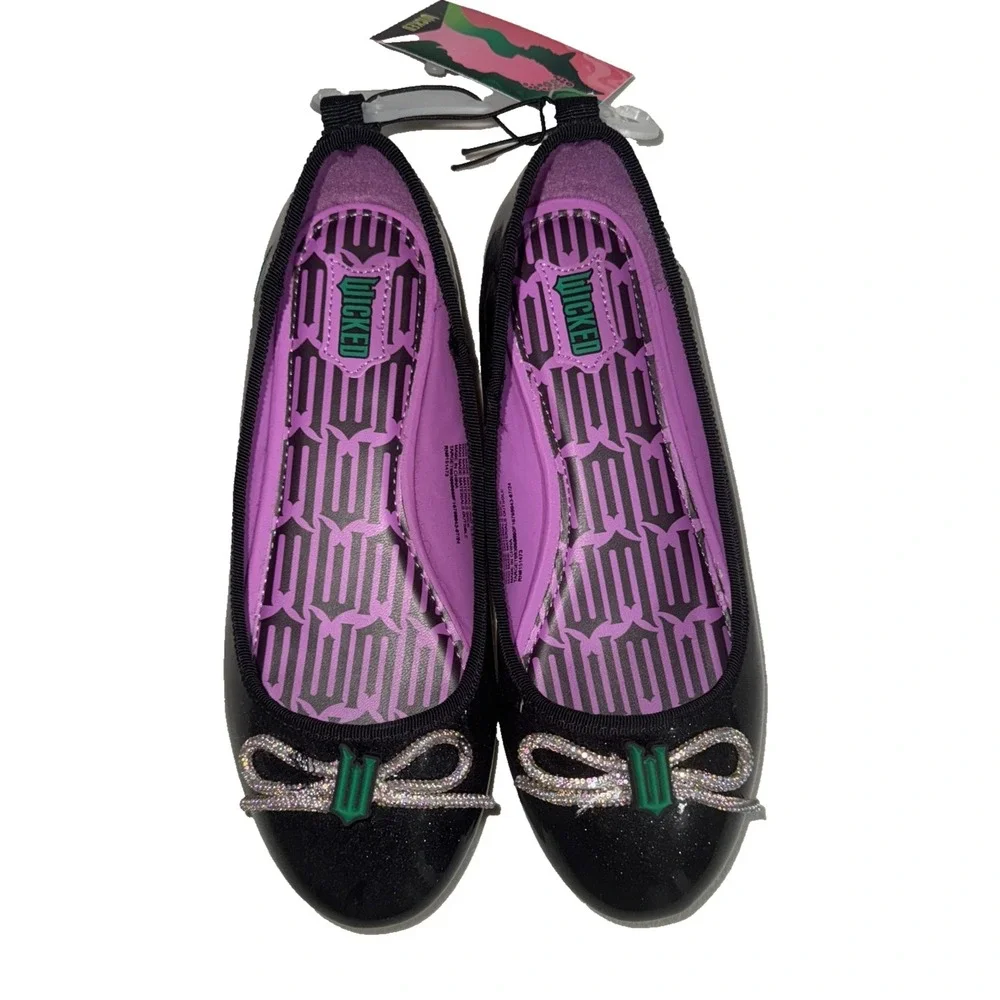 Girls 3 Shoes Ballet Flats Wicked Movie Embellished Slip-on Glitter Patent Black
